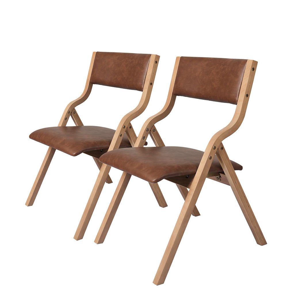 2x Foldable Dining Chairs with PU Seat - Brown - Rivercity House & Home Co. (ABN 18 642 972 209) - Affordable Modern Furniture Australia