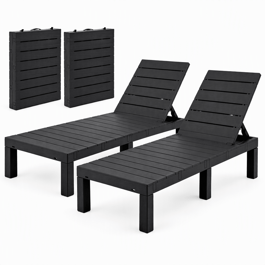 2X Foldable Outdoor Sun Lounges with 4-Position Recliner Backrest - Black - Furniture > Outdoor > Outdoor Chairs - Rivercity House & Home Co. (ABN 18 642 972 209) - Affordable Modern Furniture Australia