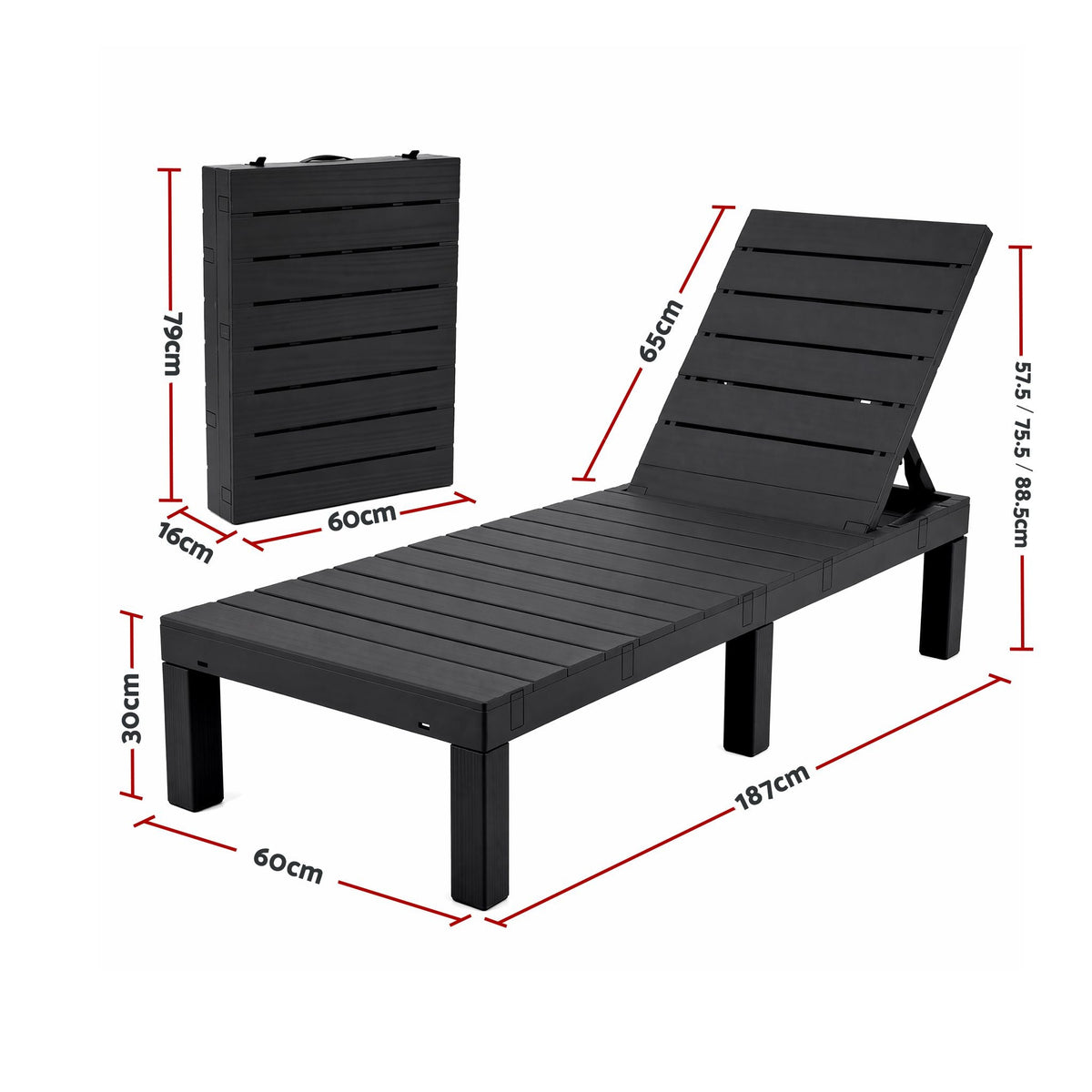 2X Foldable Outdoor Sun Lounges with 4-Position Recliner Backrest - Black - Furniture > Outdoor > Outdoor Chairs - Rivercity House & Home Co. (ABN 18 642 972 209) - Affordable Modern Furniture Australia