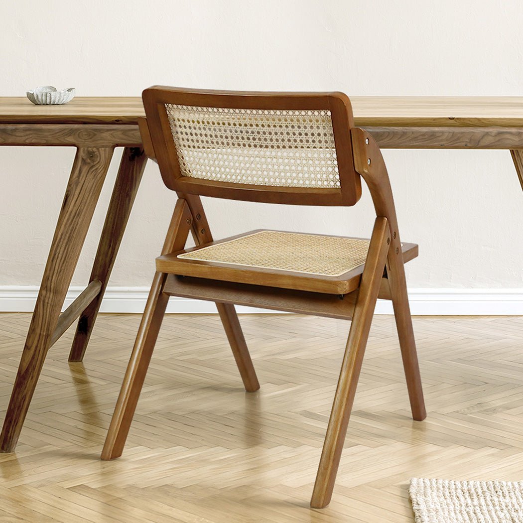 2X Foldable Rattan Dining Chairs with Rubber Wood Frame - Walnut - Rivercity House & Home Co. (ABN 18 642 972 209) - Affordable Modern Furniture Australia