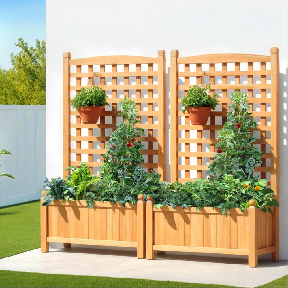 2X Garden Bed Wooden 64x35x115cm Planter Raised Box Container Trellis - Home & Garden > Garden Beds > Garden Beds & Planters - Rivercity House & Home Co. (ABN 18 642 972 209) - Affordable Modern Furniture Australia