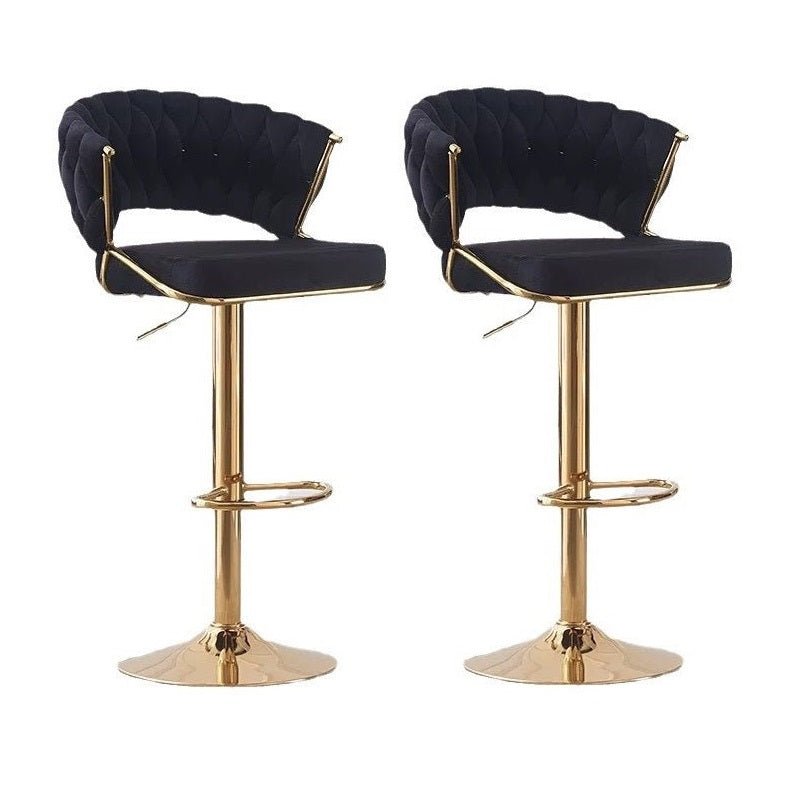 2x Height Adjustable Velvet Padded Barstools with Golden Round Base - Black - Furniture > Bar Stools & Chairs > Table & Bar Stools - Rivercity House & Home Co. (ABN 18 642 972 209) - Affordable Modern Furniture Australia