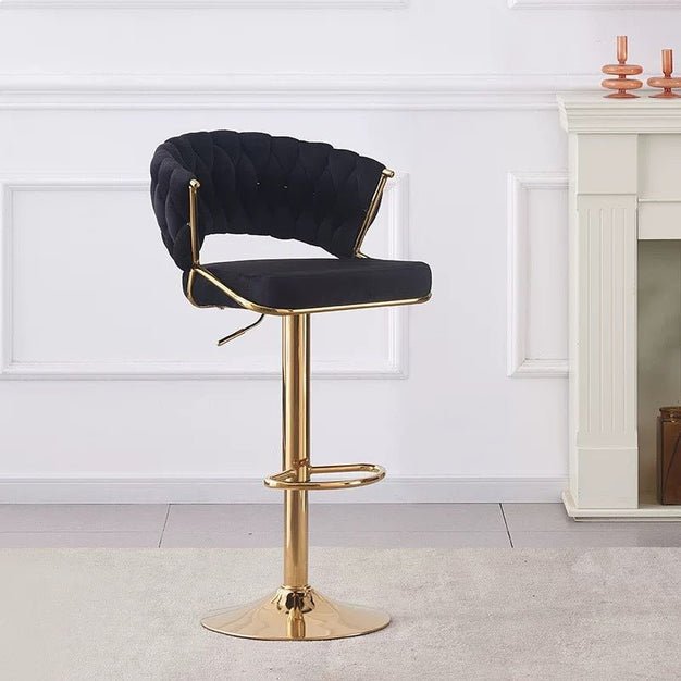 2x Height Adjustable Velvet Padded Barstools with Golden Round Base - Black - Furniture > Bar Stools & Chairs > Table & Bar Stools - Rivercity House & Home Co. (ABN 18 642 972 209) - Affordable Modern Furniture Australia
