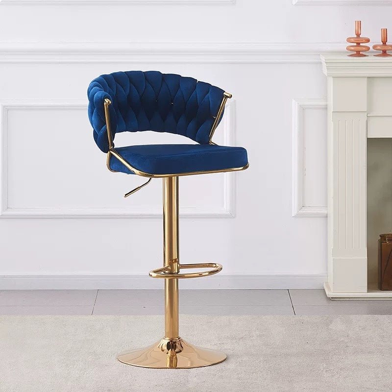 2x Height Adjustable Velvet Padded Barstools with Golden Round Base - Blue - Furniture > Bar Stools & Chairs > Table & Bar Stools - Rivercity House & Home Co. (ABN 18 642 972 209) - Affordable Modern Furniture Australia