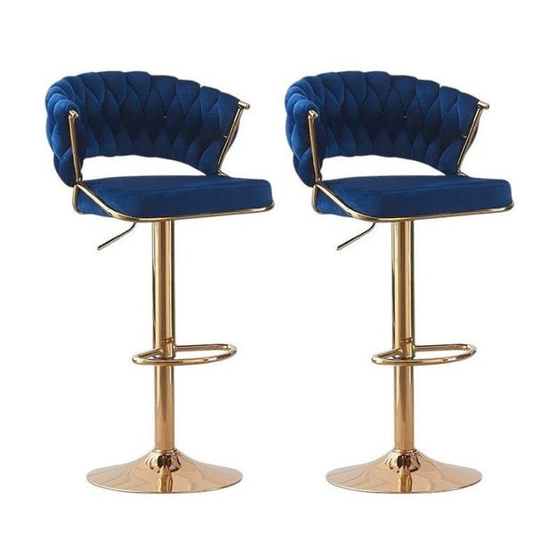 2x Height Adjustable Velvet Padded Barstools with Golden Round Base - Blue - Furniture > Bar Stools & Chairs > Table & Bar Stools - Rivercity House & Home Co. (ABN 18 642 972 209) - Affordable Modern Furniture Australia