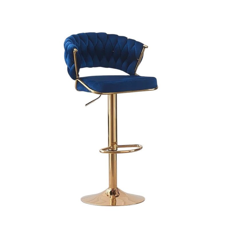 2x Height Adjustable Velvet Padded Barstools with Golden Round Base - Blue - Furniture > Bar Stools & Chairs > Table & Bar Stools - Rivercity House & Home Co. (ABN 18 642 972 209) - Affordable Modern Furniture Australia