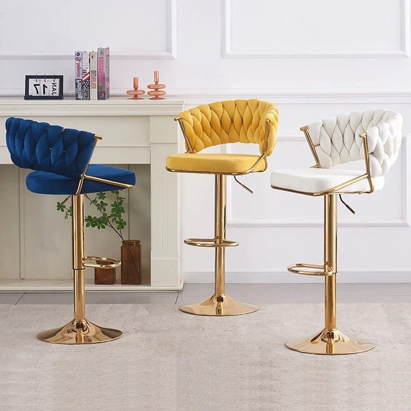 2x Height Adjustable Velvet Padded Barstools with Golden Round Base - Green - Furniture > Bar Stools & Chairs > Table & Bar Stools - Rivercity House & Home Co. (ABN 18 642 972 209) - Affordable Modern Furniture Australia