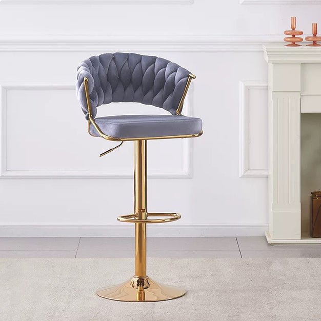 2x Height Adjustable Velvet Padded Barstools with Golden Round Base - Grey - Furniture > Bar Stools & Chairs > Table & Bar Stools - Rivercity House & Home Co. (ABN 18 642 972 209) - Affordable Modern Furniture Australia
