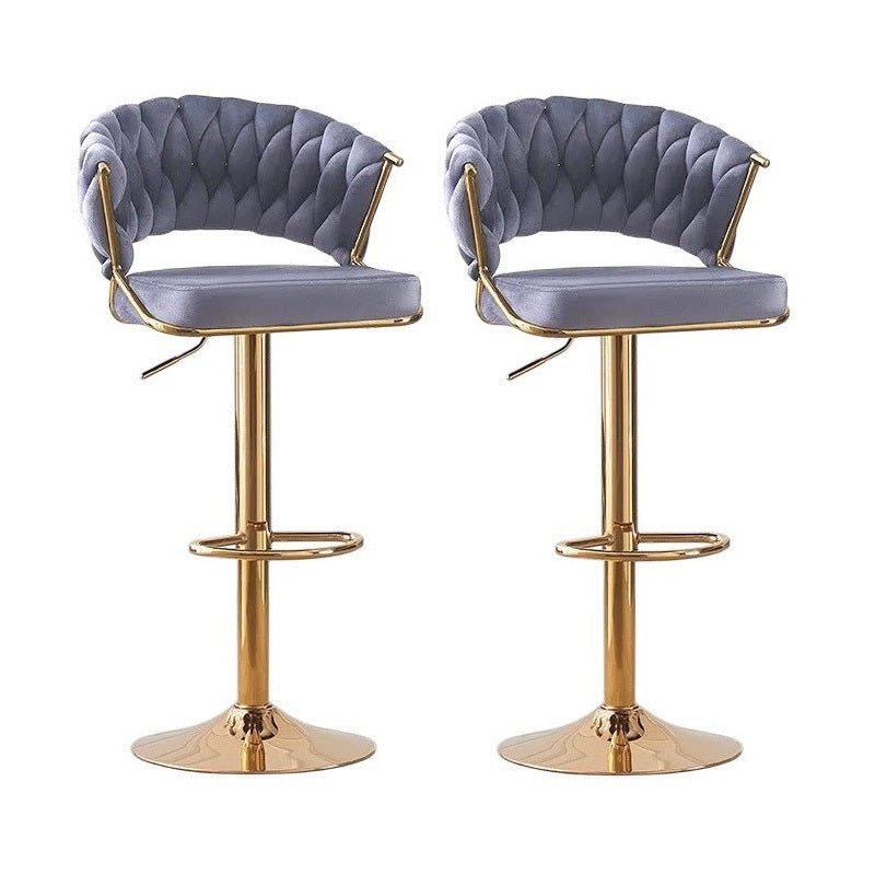 2x Height Adjustable Velvet Padded Barstools with Golden Round Base - Grey - Furniture > Bar Stools & Chairs > Table & Bar Stools - Rivercity House & Home Co. (ABN 18 642 972 209) - Affordable Modern Furniture Australia