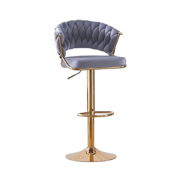 2x Height Adjustable Velvet Padded Barstools with Golden Round Base - Grey - Furniture > Bar Stools & Chairs > Table & Bar Stools - Rivercity House & Home Co. (ABN 18 642 972 209) - Affordable Modern Furniture Australia