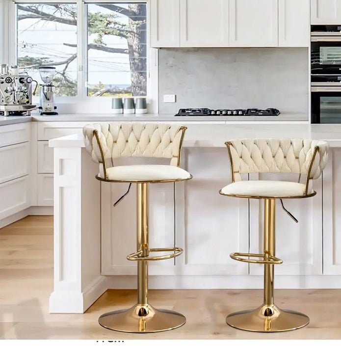 2x Height Adjustable Velvet Swivel Bar Stools with Golden Base and Padded Seat - Beige - Furniture > Bar Stools & Chairs > Table & Bar Stools - Rivercity House & Home Co. (ABN 18 642 972 209) - Affordable Modern Furniture Australia