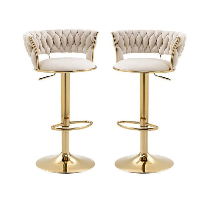 2x Height Adjustable Velvet Swivel Bar Stools with Golden Base and Padded Seat - Beige - Furniture > Bar Stools & Chairs > Table & Bar Stools - Rivercity House & Home Co. (ABN 18 642 972 209) - Affordable Modern Furniture Australia
