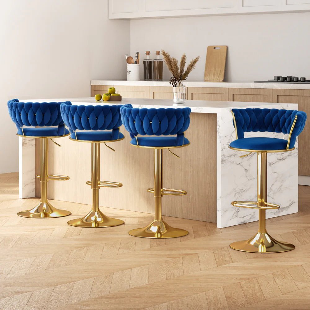 2x Height Adjustable Velvet Swivel Bar Stools with Golden Base and Padded Seat - Blue - Furniture > Bar Stools & Chairs > Table & Bar Stools - Rivercity House & Home Co. (ABN 18 642 972 209) - Affordable Modern Furniture Australia