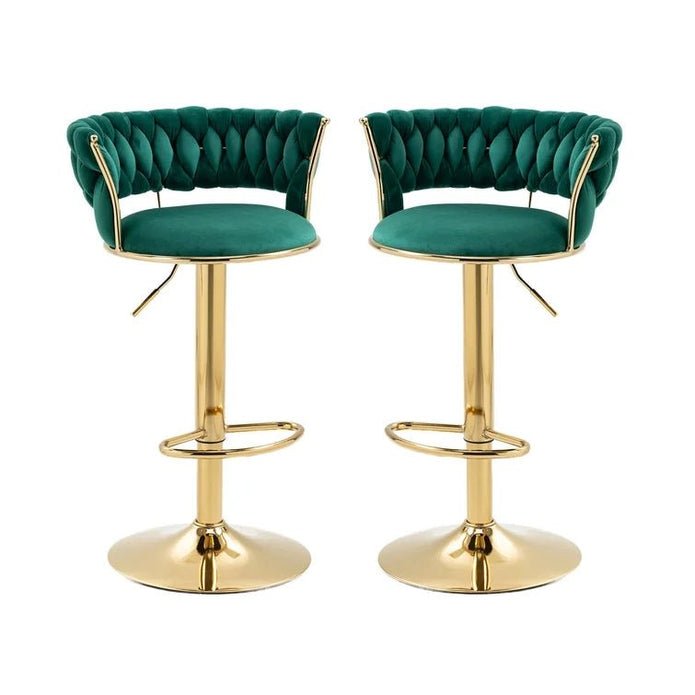 2x Height Adjustable Velvet Swivel Bar Stools with Golden Base and Padded Seat - Green - Furniture > Bar Stools & Chairs > Table & Bar Stools - Rivercity House & Home Co. (ABN 18 642 972 209) - Affordable Modern Furniture Australia