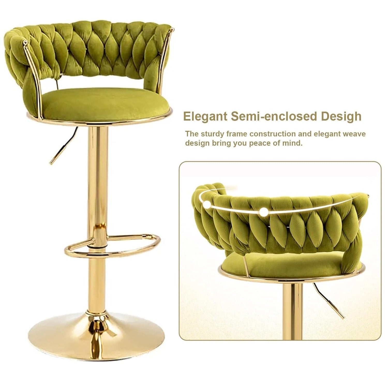 2x Height Adjustable Velvet Swivel Bar Stools with Golden Base Padded Seat - Olive Green - Furniture > Bar Stools & Chairs > Table & Bar Stools - Rivercity House & Home Co. (ABN 18 642 972 209) - Affordable Modern Furniture Australia