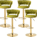 Set of 2 Height Adjustable Velvet Swivel Bar Stools with Golden Base Padded Seat - Olive Green