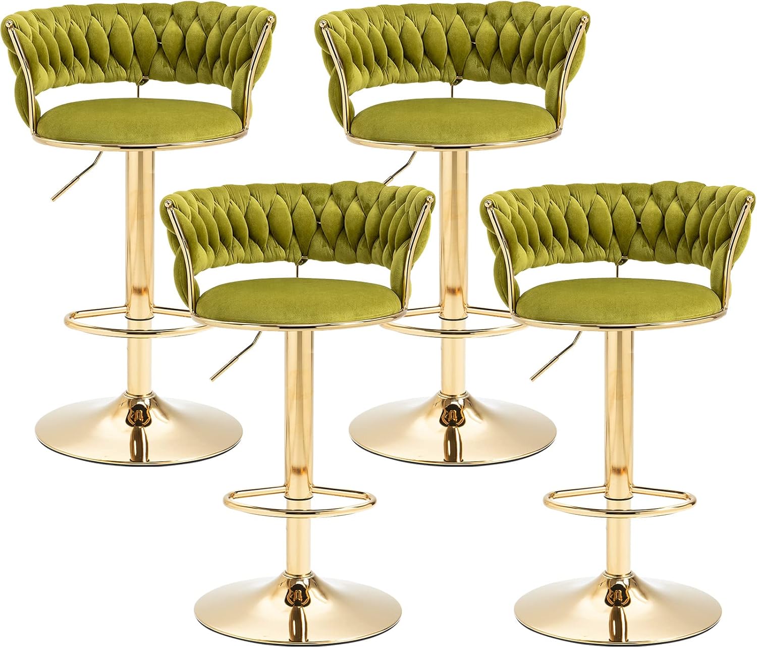 2x Height Adjustable Velvet Swivel Bar Stools with Golden Base Padded Seat - Olive Green - Furniture > Bar Stools & Chairs > Table & Bar Stools - Rivercity House & Home Co. (ABN 18 642 972 209) - Affordable Modern Furniture Australia