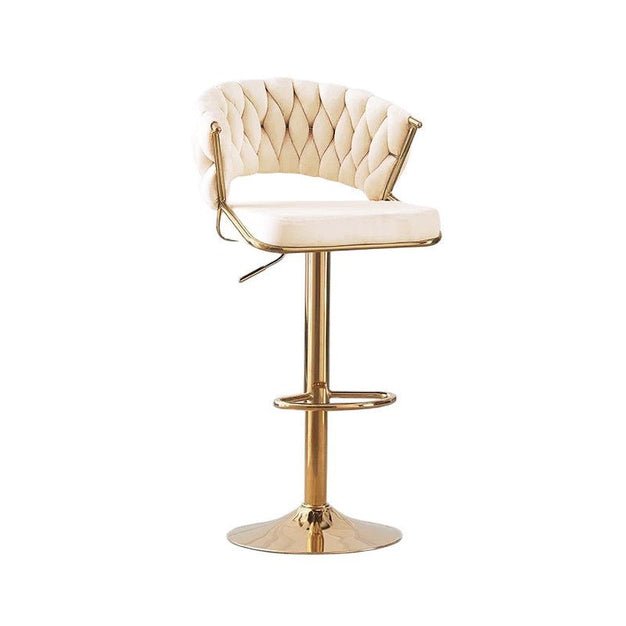 2x Height Velvet Padded Barstools with Golden Round Base - Beige - Furniture > Bar Stools & Chairs > Table & Bar Stools - Rivercity House & Home Co. (ABN 18 642 972 209) - Affordable Modern Furniture Australia