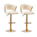 Set of 2 Height Velvet Padded Barstools with Golden Round Base - Beige