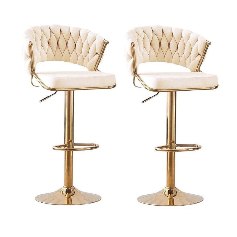 2x Height Velvet Padded Barstools with Golden Round Base - Beige - Furniture > Bar Stools & Chairs > Table & Bar Stools - Rivercity House & Home Co. (ABN 18 642 972 209) - Affordable Modern Furniture Australia