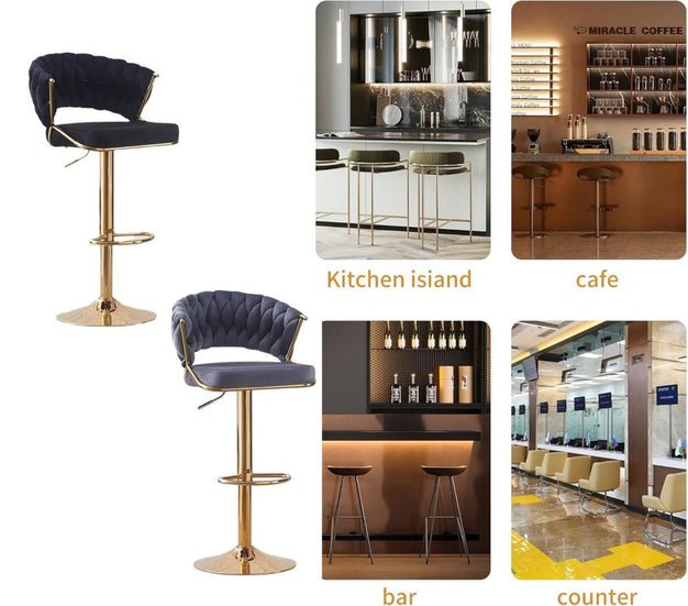 2x Height Velvet Padded Barstools with Golden Round Base - Beige - Furniture > Bar Stools & Chairs > Table & Bar Stools - Rivercity House & Home Co. (ABN 18 642 972 209) - Affordable Modern Furniture Australia