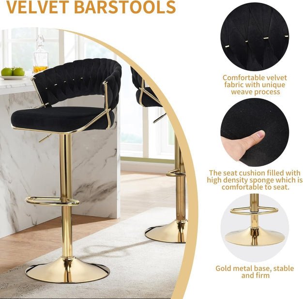 2x Height Velvet Padded Barstools with Golden Round Base - Beige - Furniture > Bar Stools & Chairs > Table & Bar Stools - Rivercity House & Home Co. (ABN 18 642 972 209) - Affordable Modern Furniture Australia