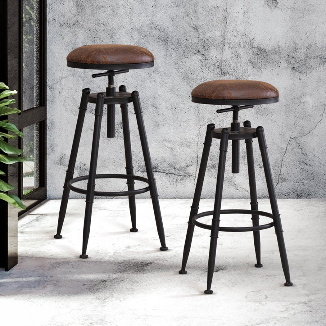 2x Industrial Adjustable Bar Stools with Swivel Seat - Vintage Finish - Rivercity House & Home Co. (ABN 18 642 972 209) - Affordable Modern Furniture Australia