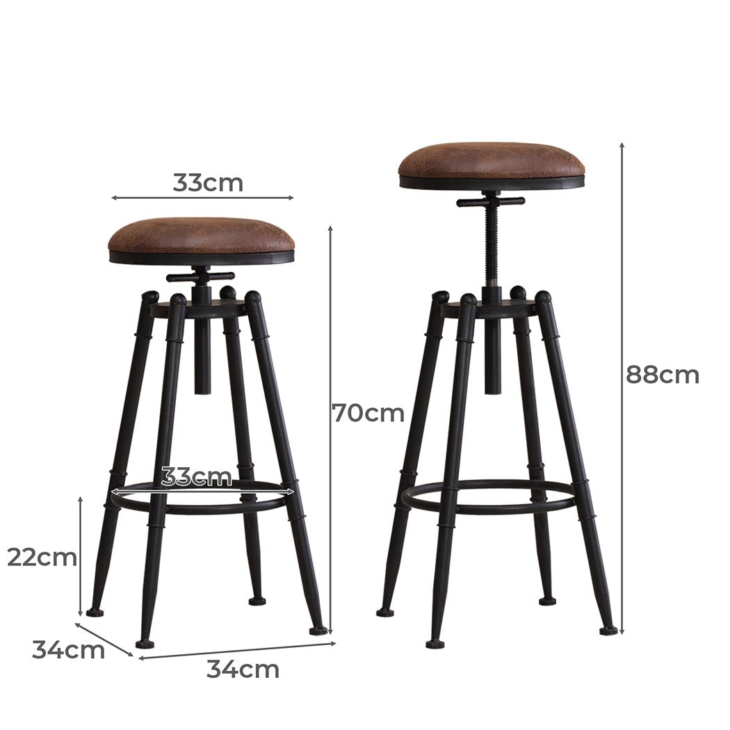 2x Industrial Adjustable Bar Stools with Swivel Seat - Vintage Finish - Rivercity House & Home Co. (ABN 18 642 972 209) - Affordable Modern Furniture Australia