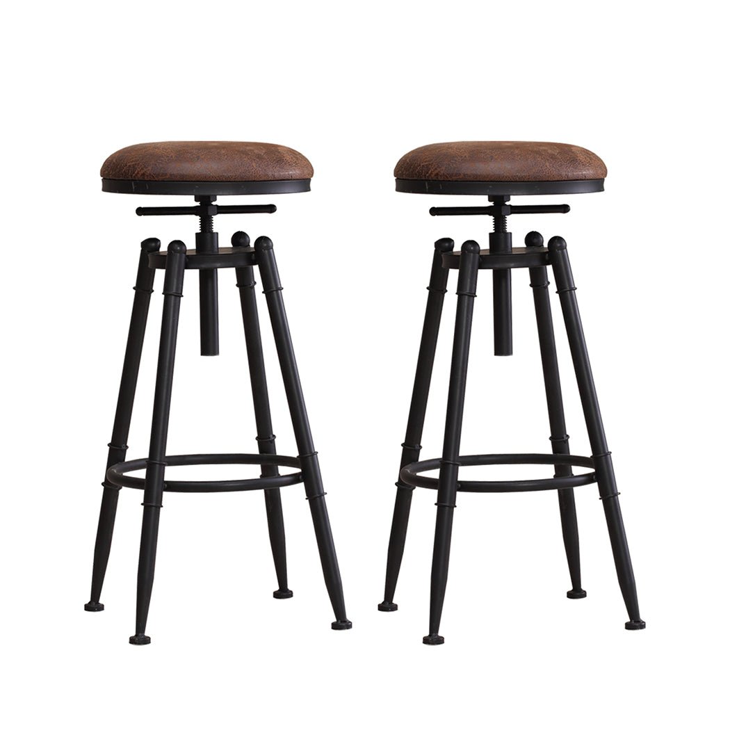 2x Industrial Adjustable Bar Stools with Swivel Seat - Vintage Finish - Rivercity House & Home Co. (ABN 18 642 972 209) - Affordable Modern Furniture Australia