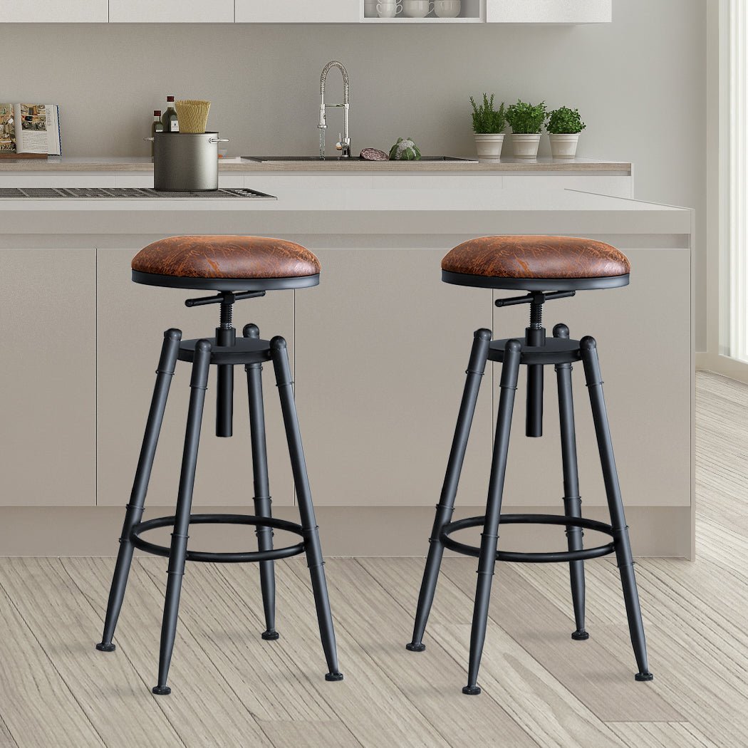 2x Industrial Adjustable Bar Stools with Swivel Seat - Vintage Finish - Rivercity House & Home Co. (ABN 18 642 972 209) - Affordable Modern Furniture Australia