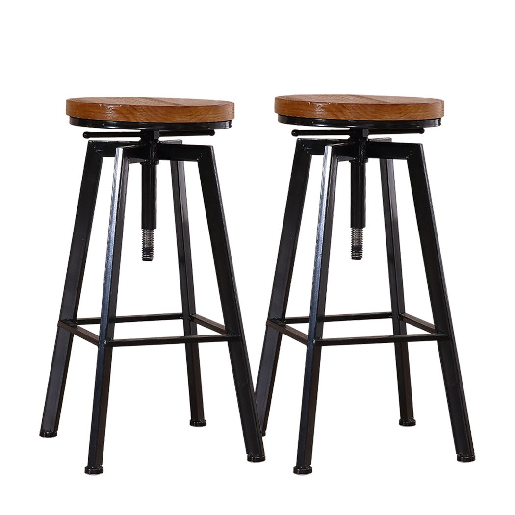 2x Industrial Adjustable Bar Stools with Wooden Seat - Vintage Finish - Rivercity House & Home Co. (ABN 18 642 972 209) - Affordable Modern Furniture Australia