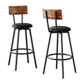 Set of 2 Ronan Industrial Leather Bar Stools - Black