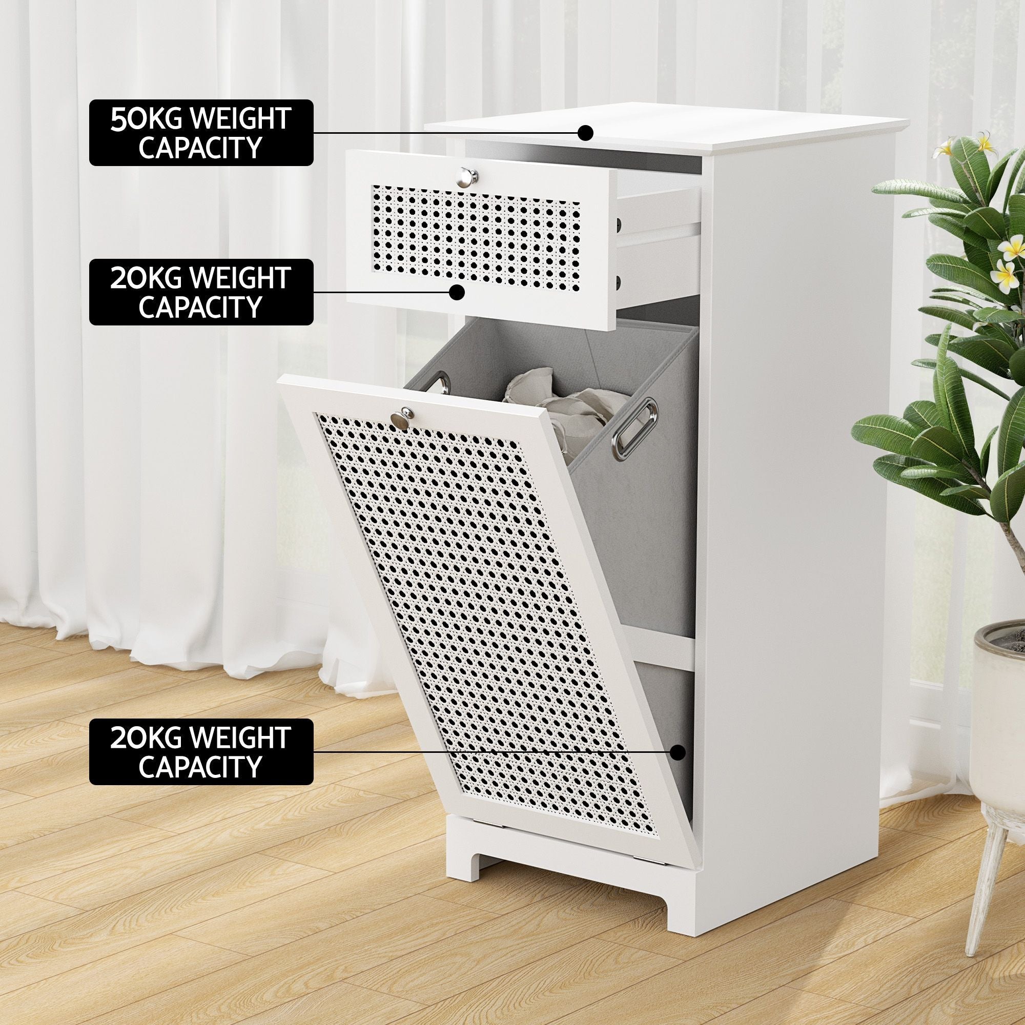 2X Laundry Hamper Cabinet Bathroom Storage White Rattan - Furniture > Bathroom > Bathroom Cabinets, Cupboards & Storage - Rivercity House & Home Co. (ABN 18 642 972 209) - Affordable Modern Furniture Australia
