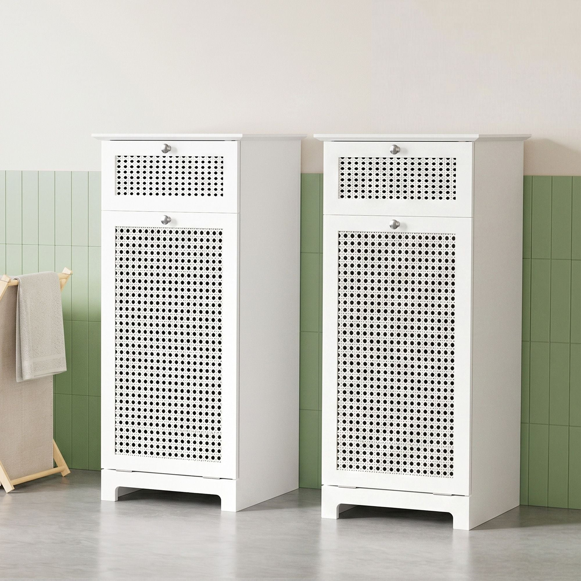 2X Laundry Hamper Cabinet Bathroom Storage White Rattan - Furniture > Bathroom > Bathroom Cabinets, Cupboards & Storage - Rivercity House & Home Co. (ABN 18 642 972 209) - Affordable Modern Furniture Australia