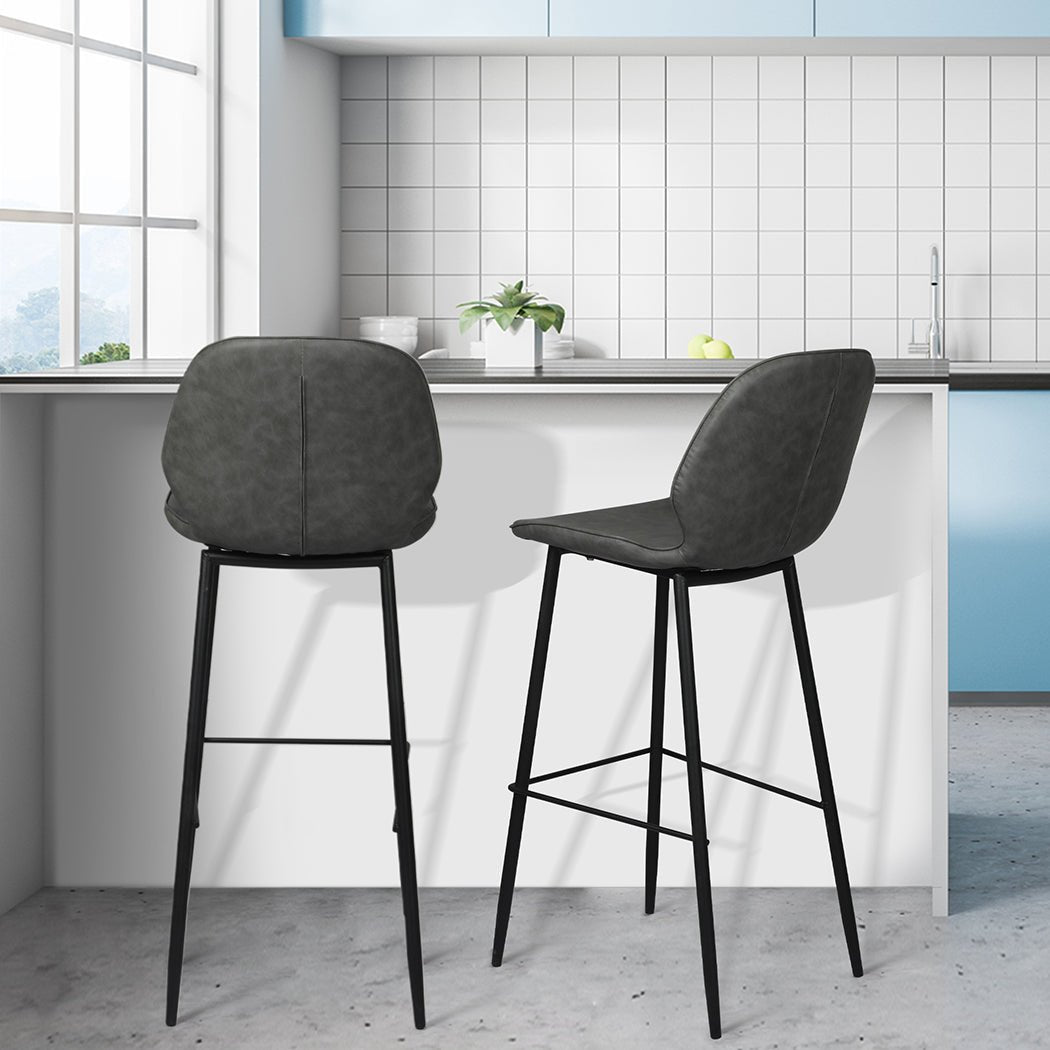 2x Leathaire Bar Stools with Steel Legs 75cm High - Grey - Rivercity House & Home Co. (ABN 18 642 972 209) - Affordable Modern Furniture Australia