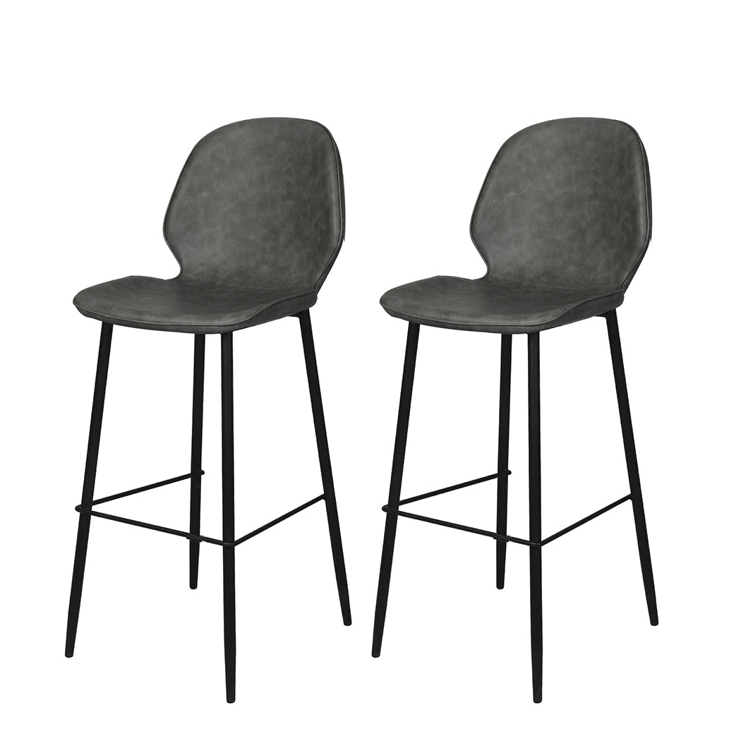 2x Leathaire Bar Stools with Steel Legs 75cm High - Grey - Rivercity House & Home Co. (ABN 18 642 972 209) - Affordable Modern Furniture Australia