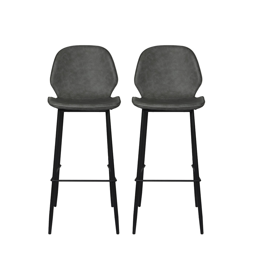 2x Leathaire Bar Stools with Steel Legs 75cm High - Grey - Rivercity House & Home Co. (ABN 18 642 972 209) - Affordable Modern Furniture Australia