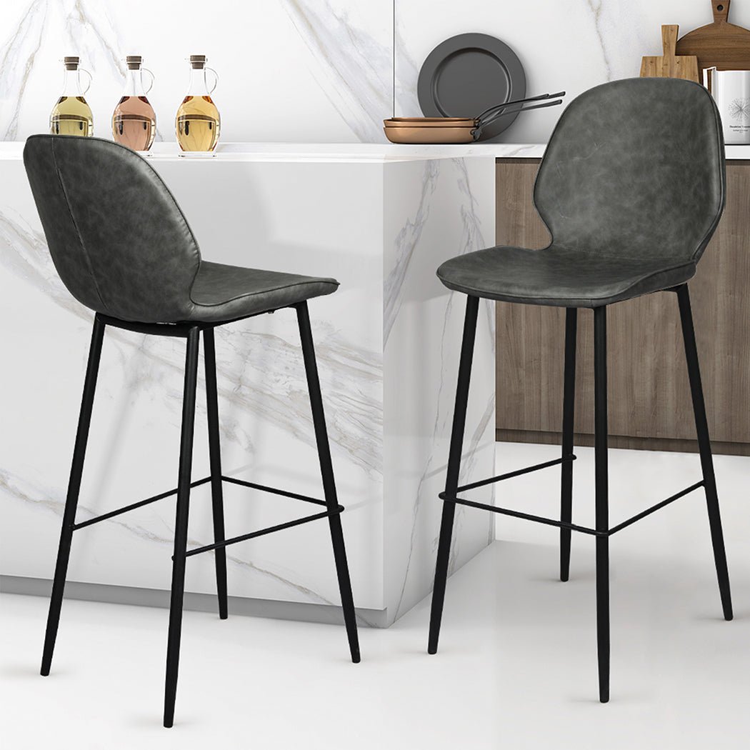 2x Leathaire Bar Stools with Steel Legs 75cm High - Grey - Rivercity House & Home Co. (ABN 18 642 972 209) - Affordable Modern Furniture Australia