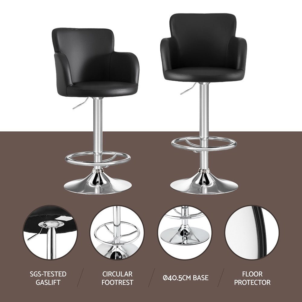 2x Leather Bar Stools Swivel Adjustable Gas Lift PU Counter Chairs Black - Furniture > Bar Stools & Chairs > Table & Bar Stools - Rivercity House & Home Co. (ABN 18 642 972 209) - Affordable Modern Furniture Australia