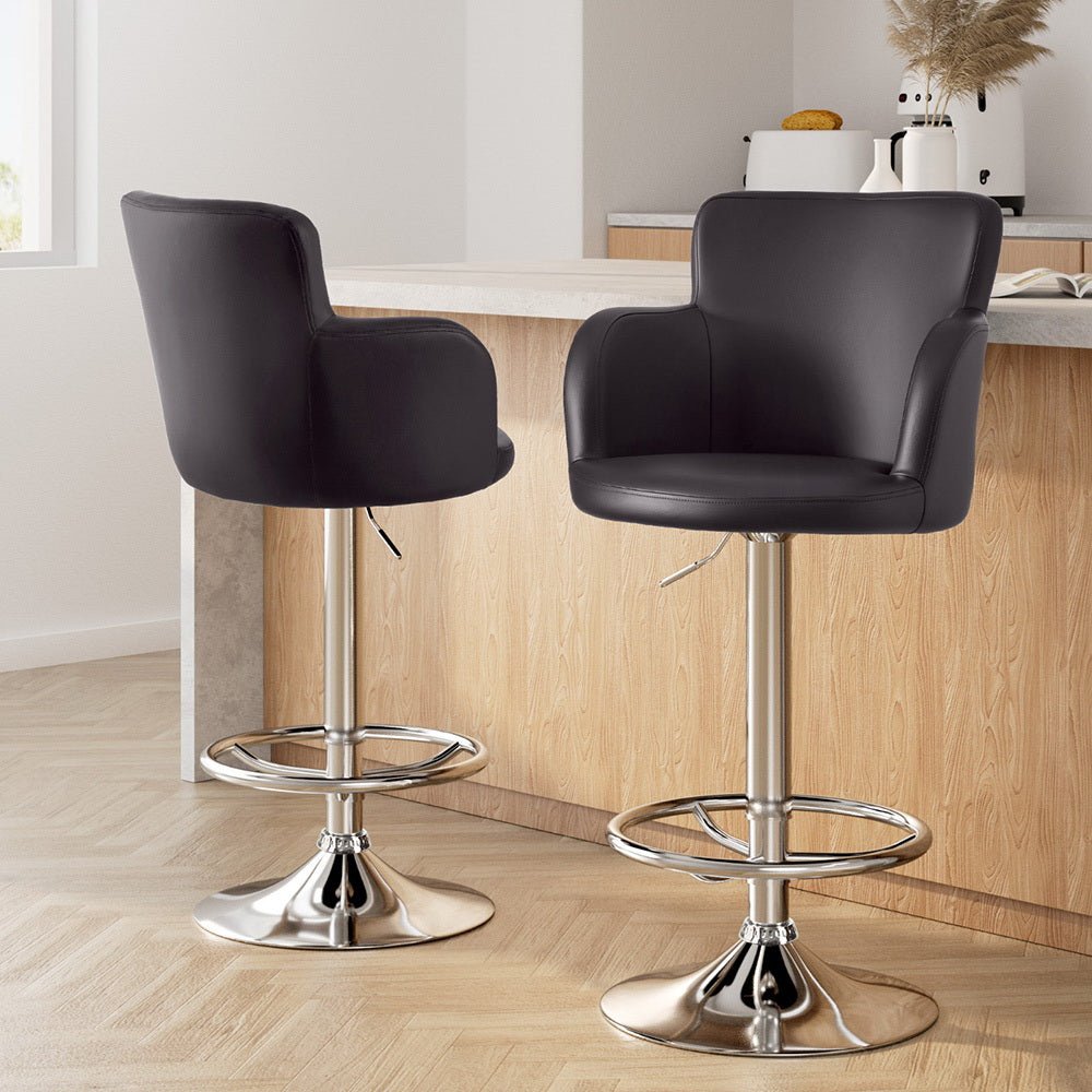 2x Leather Bar Stools Swivel Adjustable Gas Lift PU Counter Chairs Brown - Furniture > Bar Stools & Chairs > Table & Bar Stools - Rivercity House & Home Co. (ABN 18 642 972 209) - Affordable Modern Furniture Australia