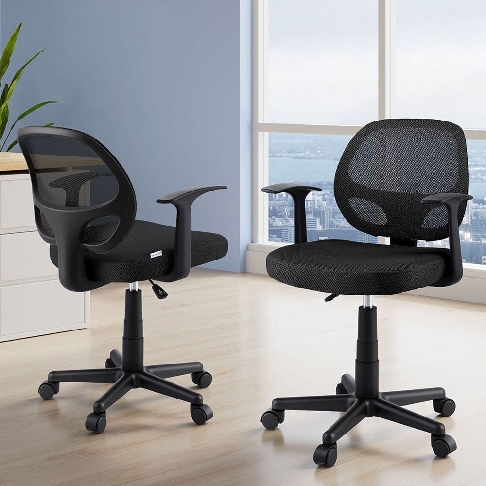 2x Mesh Office Chair Computer Gaming Desk Chairs Work Study Mid Back Black - Furniture > Office > Office & Desk Chairs - Rivercity House & Home Co. (ABN 18 642 972 209) - Affordable Modern Furniture Australia