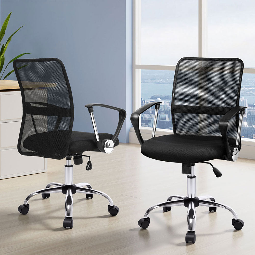 2x Mesh Office Chair Mid Back Black - Furniture > Office > Office & Desk Chairs - Rivercity House & Home Co. (ABN 18 642 972 209) - Affordable Modern Furniture Australia