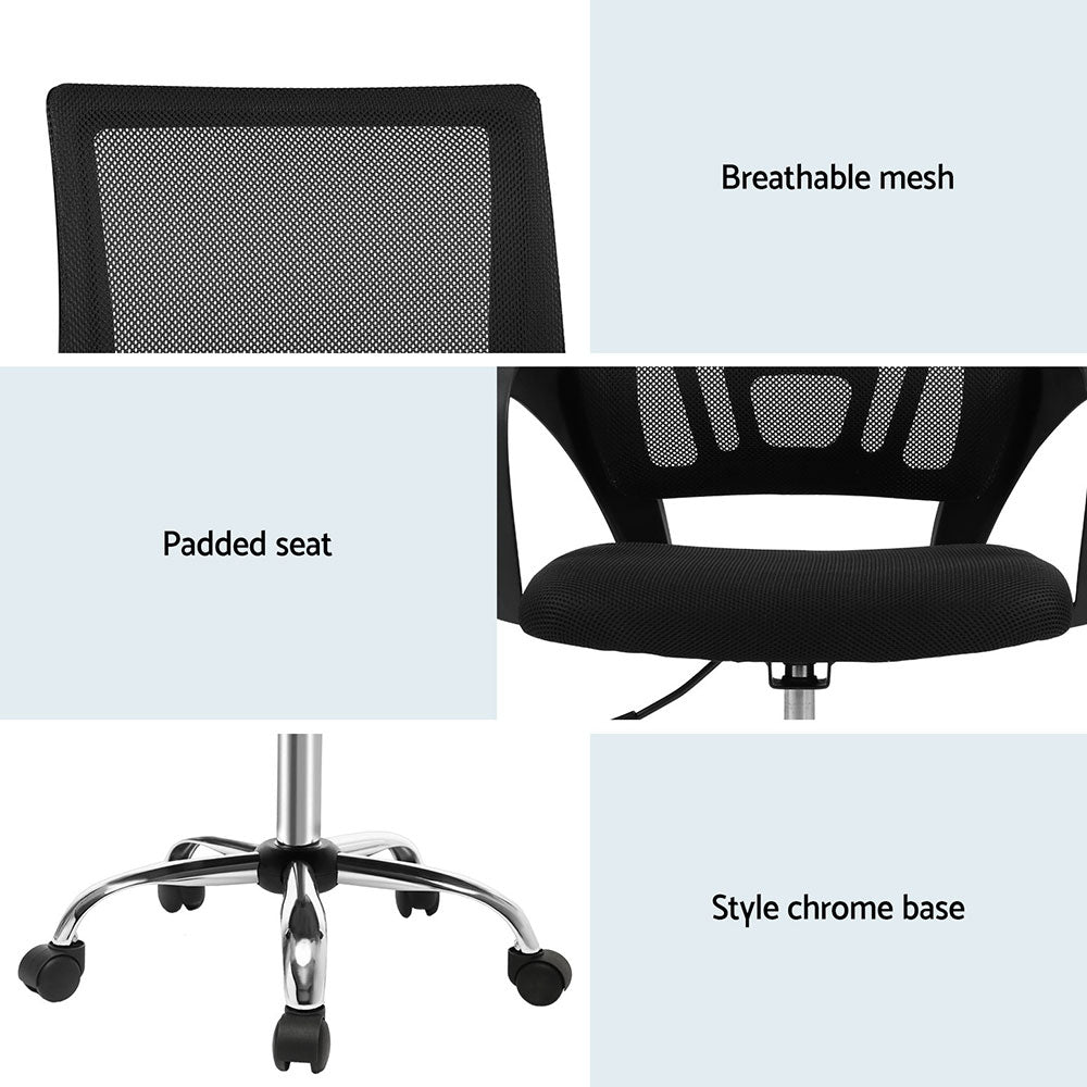 2x Mesh Office Chair Mid Back Black - Furniture > Office > Office & Desk Chairs - Rivercity House & Home Co. (ABN 18 642 972 209) - Affordable Modern Furniture Australia