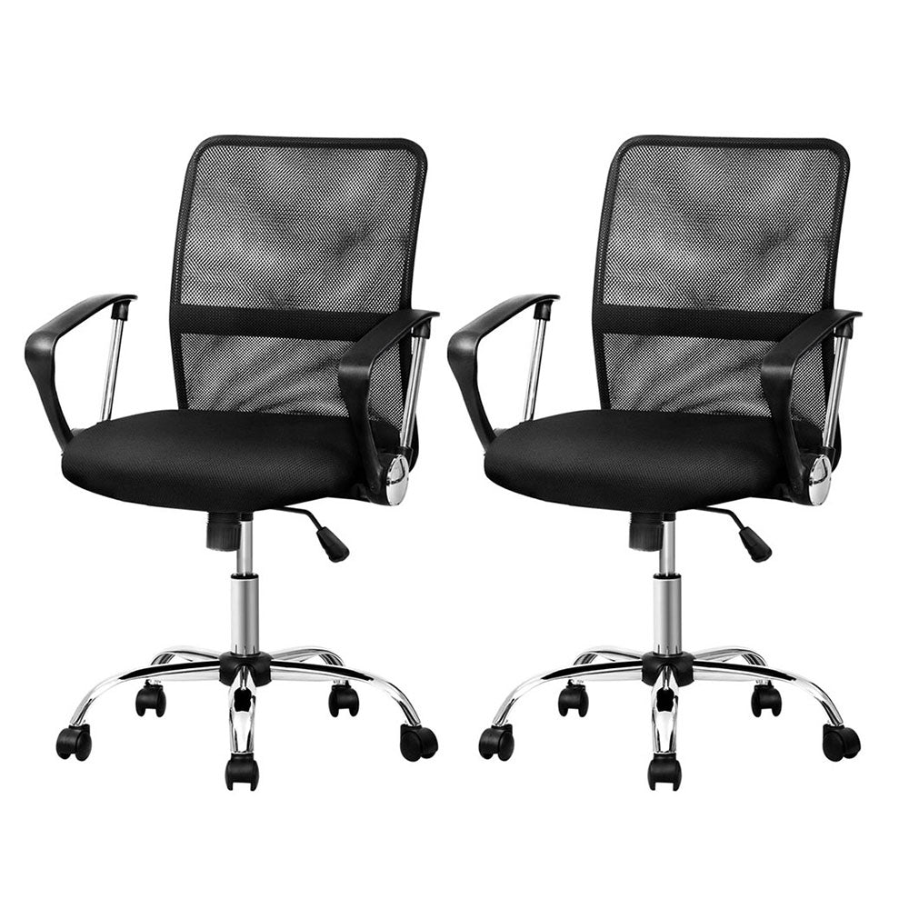 2x Mesh Office Chair Mid Back Black - Furniture > Office > Office & Desk Chairs - Rivercity House & Home Co. (ABN 18 642 972 209) - Affordable Modern Furniture Australia