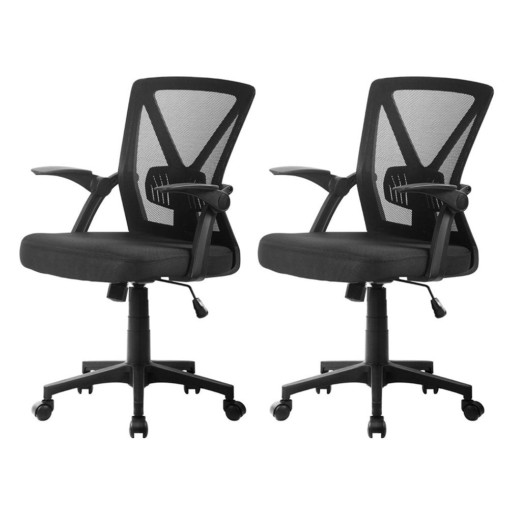 2x Mesh Office Chair Mid Back Black - Furniture > Office > Office & Desk Chairs - Rivercity House & Home Co. (ABN 18 642 972 209) - Affordable Modern Furniture Australia