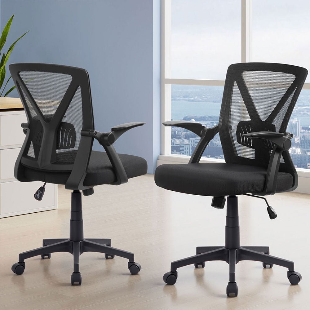 2x Mesh Office Chair Mid Back Black - Furniture > Office > Office & Desk Chairs - Rivercity House & Home Co. (ABN 18 642 972 209) - Affordable Modern Furniture Australia