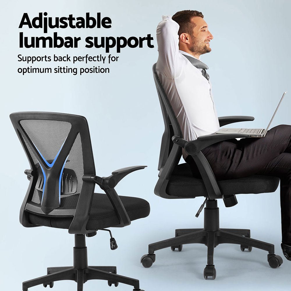 2x Mesh Office Chair Mid Back Black - Furniture > Office > Office & Desk Chairs - Rivercity House & Home Co. (ABN 18 642 972 209) - Affordable Modern Furniture Australia