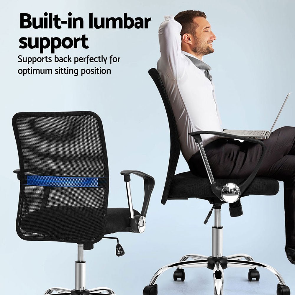 2x Mesh Office Chair Mid Back Black - Furniture > Office > Office & Desk Chairs - Rivercity House & Home Co. (ABN 18 642 972 209) - Affordable Modern Furniture Australia