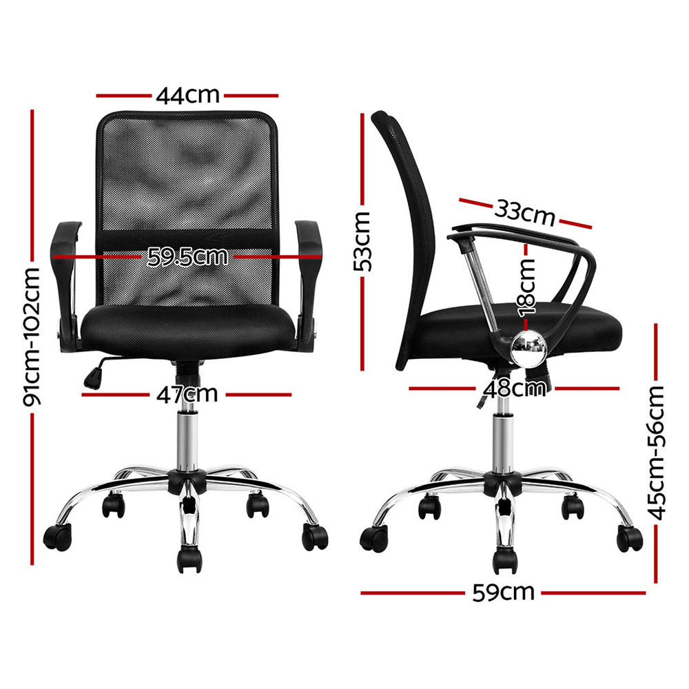 2x Mesh Office Chair Mid Back Black - Furniture > Office > Office & Desk Chairs - Rivercity House & Home Co. (ABN 18 642 972 209) - Affordable Modern Furniture Australia