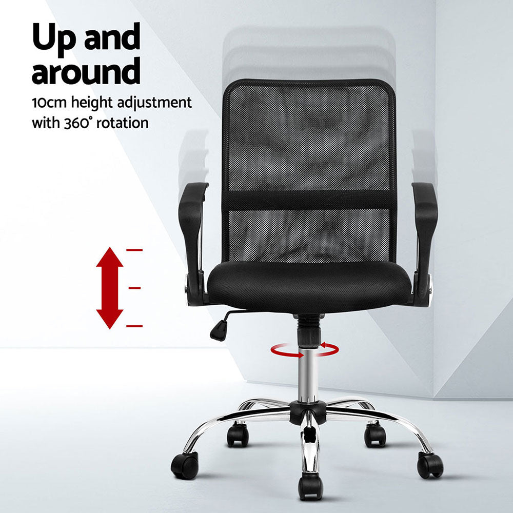 2x Mesh Office Chair Mid Back Black - Furniture > Office > Office & Desk Chairs - Rivercity House & Home Co. (ABN 18 642 972 209) - Affordable Modern Furniture Australia